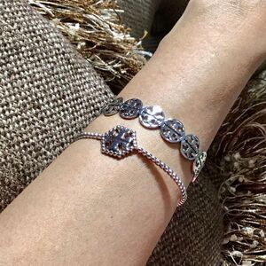 TORY BURCH CIRCLE LOGO SILVER BRACELET